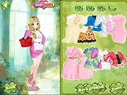Screenshot of Spring Clovers game showing Sara the Elfin character receiving a mystical spring makeover, including green and floral clothes. Play free online dress up and makeup game.