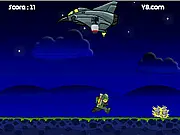 I am a Soldier game screenshot, two soldiers dodging falling bombs from a jet, free online twin-control survival game