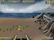 Free Marine Assault tower defense game screenshot on PlayArcadeHub, showing turrets firing at enemy marines attempting to infiltrate the base.