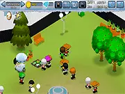 Tropical Ice Tycoon game screen showing a busy food cart and customers waiting for ice cream
