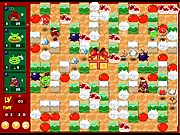 Angry Birds Battle free online game screenshot showing a Peashooter character dropping a bomb to fight incoming zombies in a maze-like arena on PlayArcadeHub.