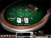 Online Baccarat game table with chips placed on the Player, Banker, and Tie betting areas