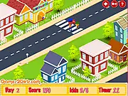 Jenny the Crossing Guard online game screenshot showing Jenny helping children cross a busy road near a school