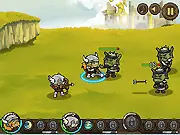 Asgard Story free online strategy game, showing Viking warriors attacking fantasy enemies in a tactical combat setting on PlayArcadeHub.