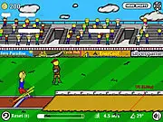 Jumping Long game screenshot showing an athlete running down the runway preparing to perform a long jump into the sand pit