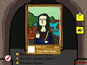 Famous Paintings Parodies game screenshot showing a humorous spoof of a famous historical painting