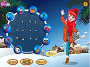 Happy New Year Couple Dress Up game screenshot showing a cartoon couple wearing stylish winter clothes at a snowy ski resort