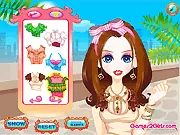 Spring Makeup free online dress-up and makeover game, showing a character with bright colors makeup and wearing a floaty spring dress.
