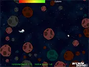 Astrolander free online physics game showing a spaceship landing gently on a small platform surrounded by rocky terrain.