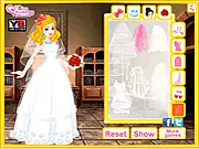 Lina's Forest Wedding Dress Up online game image showing the bride in a beautiful white gown and veil, surrounded by green trees and romantic woodland scenery