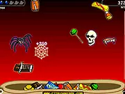 Candy Bag free online shooter game showing a candy bag collecting falling good items while a gun shoots the bad items.