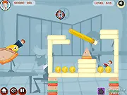 Zuck Launcher game screen showing a chain reaction physics puzzle with golden coins