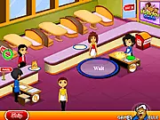 Holiday Cafe game screenshot showing a busy restaurant setting with staff serving customers plates of holiday food