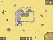 Stone Quest free online water-themed puzzle game, showing a sliding tile on a board next to collectible gems and a destination point.