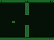 Gameplay screenshot of Greeny Gap showing a small green square navigating a tight gap with a gravity-reversal mechanic