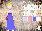 Screenshot of Directoire Dress Up game showing a woman in an iconic, high-waisted, sheer neoclassical gown and a classical updo hairstyle.