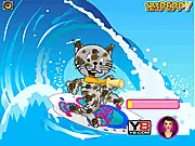 Peppy's Pet Caring Surfer Cat free online game, bathing and dressing up a cute kitten for a surfing trip