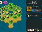 Screenshot of City Wizard free online game showing the process of matching flowers to grow bushes and trees while avoiding zombies