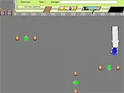 Big Rig Driving School game screen showing a large red semi-truck navigating around orange traffic barrels on a practice course.