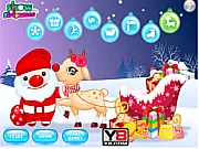 Screenshot of Christmas Cute Reindeer decorating game, dressing up a cute reindeer and Santa's sleigh with festive accessories