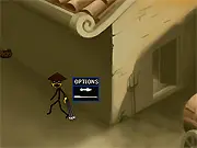 Gameplay screenshot of Shinobi Quest showing a stickman ninja in mid-action with a quick-time event prompt on screen for combining items.