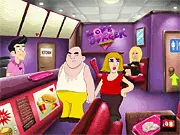 Keith, a cartoon chef, scrambling to prepare a burger and special chocolate treats at the counter of the restaurant in the free online game Love Burger