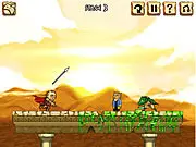 The medieval kingdom of Spanthera's defenses under attack by waves of green lizard-like enemy units in the tower defense online game.