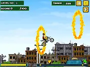 Biker Exploit motorcycle stunt game, jumping over buses, racing through ring of fire, play free online bike game