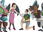 Screenshot of Attack on Titan Dress Up free online game, featuring two Survey Corps characters in customizable uniforms and formal wear.