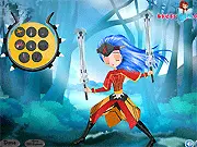 Screenshot of the Anime Monster Hunter dress up game featuring a stylized anime female warrior in full armor holding a large fantasy weapon