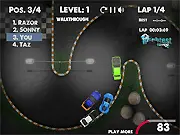 Dusk Till Dawn Racing free online game screenshot, top-down car racing against AI, upgraded car on circuit track