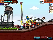 Free online game thumbnail for Simpsons Family Race, showing Homer, Marge, and Bart Simpson riding bikes over steep, bumpy terrain during a race.