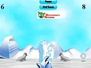 Seal Volleyball free online game screenshot showing two cute cartoon seals playing volleyball on an icy court