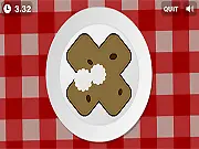 Screenshot of Crumbs 2 free online game showing various cookies on a plate with a fast-ticking timer