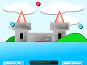 Castle Catch All game screenshot showing a castle under threat from a flood, with balloons falling rapidly for the player to catch