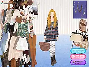 Screenshot of Snow Season Dress Up free online game showing a girl dressed in a plush cap, striped scarf, and winter boots