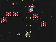 Screenshot from Quasi Blaster online shoot 'em up game showing a small spacecraft firing beams at enemy alien ships in a vertical scrolling space combat scene, a free arcade game.