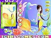 Screenshot of the Cute Mermaid Princess Dress Up game showing a mermaid model with various options for tails, shell tops, and underwater jewelry.