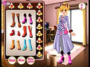 Screenshot of My Favorite Coat fashion design game showing a player customizing a jacket with fur trim and buttons