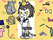 Screenshot of Piesang Dressup game featuring an adorable cat wearing a cool outfit and accessories, a free online pet styling and dress up game on PlayArcadeHub.
