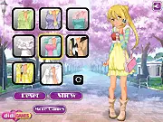 Spring Blossoms Dressup free online fashion game screenshot with model and wardrobe
