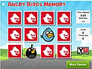 A close-up of face-down cards from the Angry Birds Memory Game, featuring the famous red bird character.