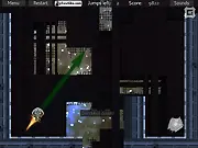 Screenshot of Wild Wild Space 2 free online game showing a small alien character being propelled by thrusters across a gap