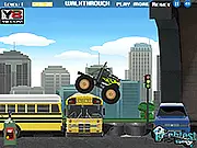 Monster Truck Ultimate Playground game screen, monster truck jumping over cars, ramps, and tires in an extreme playground