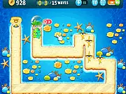 Carrot Fantasy 2: Undersea gameplay screenshot showing defensive towers protecting a carrot from sea monsters