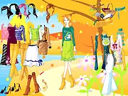 Leafs Autumn Fashion free online game screenshot, model wearing fall-colored clothing pieces in a dress-up game, season-matching style on PlayArcadeHub