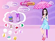 Deep Love in Rain free online game screenshot, romantic rainy day dress-up game, couple cycling under an umbrella, fashion design on PlayArcadeHub
