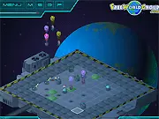 Chute Defence tower defense game showing turrets shooting at parachuting aliens