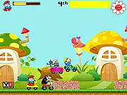The Smurfs and a small Gargamel racing to collect magic potion in the free online game, Smurfs Fun Race