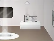 Screenshot of Prism Core free online puzzle game, showing a mysterious room environment with an interactive item to be picked up.